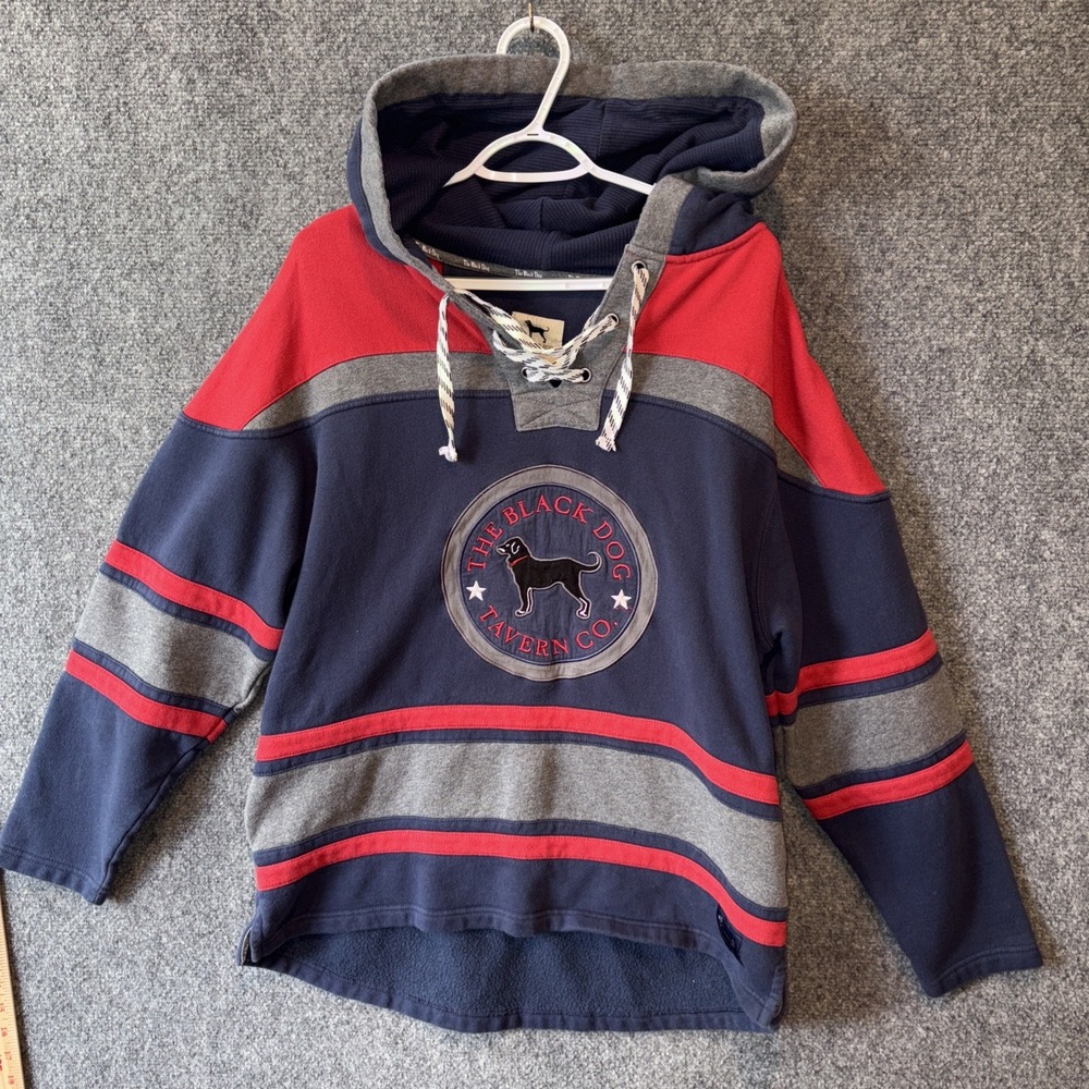 The Black Dog Tavern Co. Hoodie Unisex XS Red White Blue Sweatshirt Oversized‎